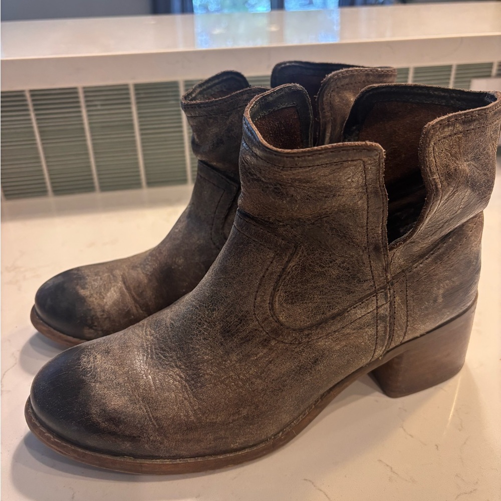 Distressed Leather Ankle Booties